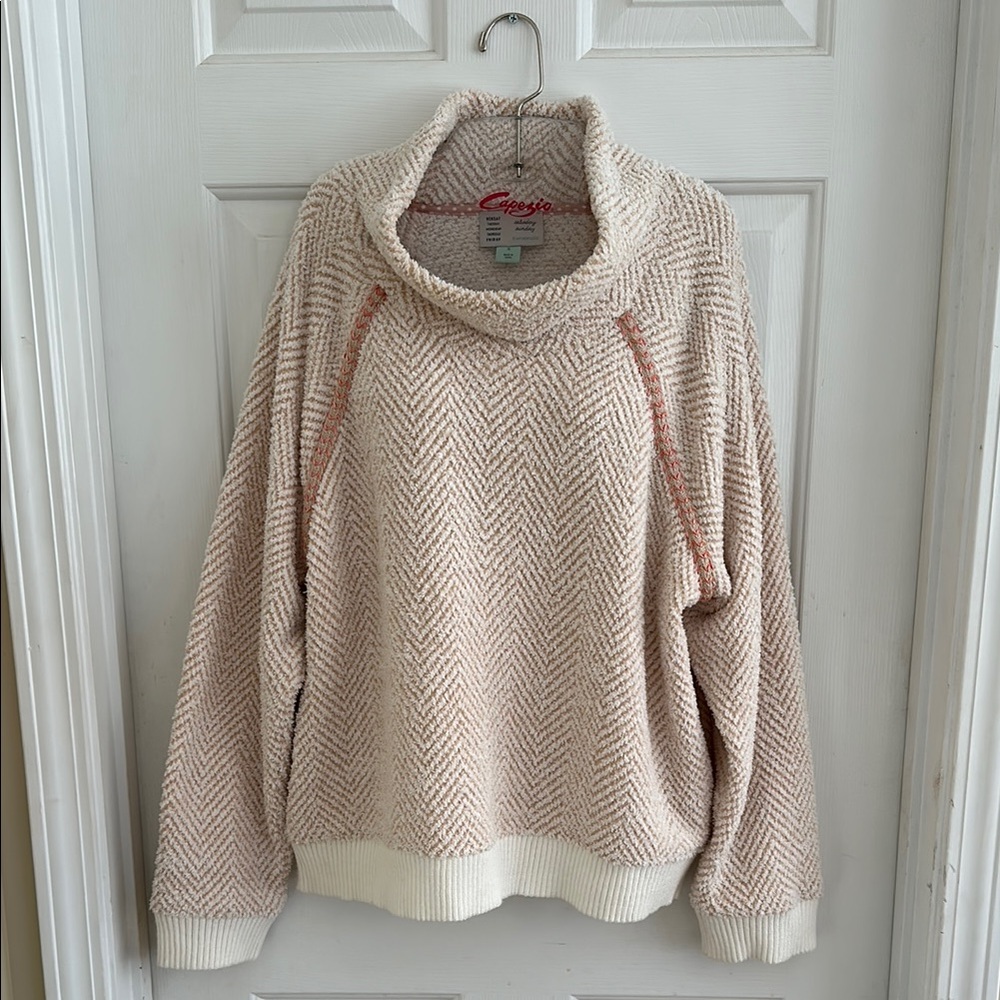 Anthropologie Saturday Sunday Cream and Peach Cowell Neck Sweater XL